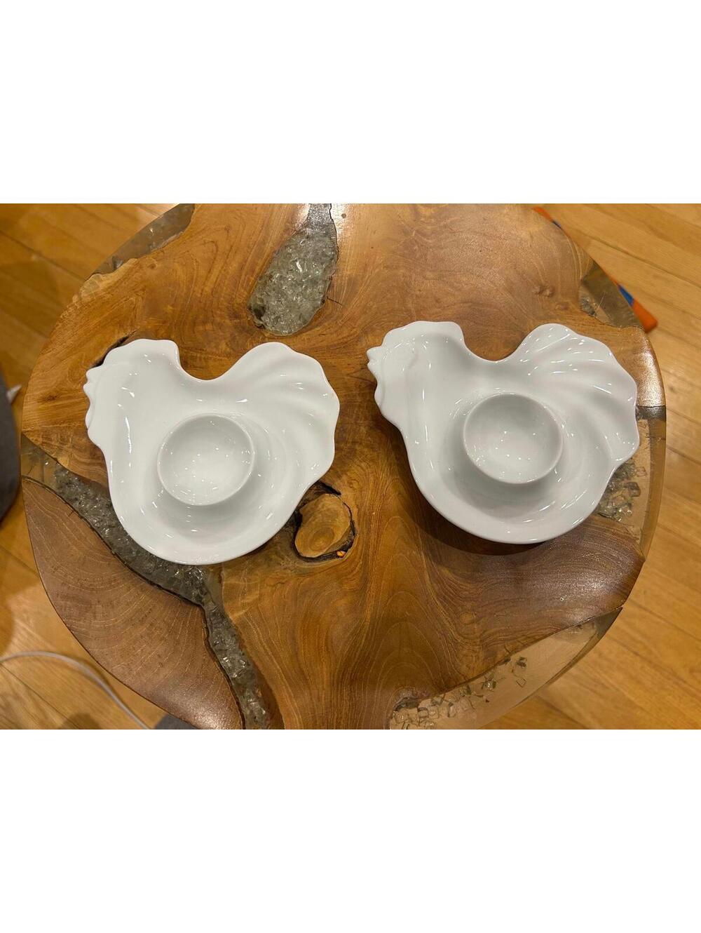 Vintage White Ceramic Egg Holder - Set of 2